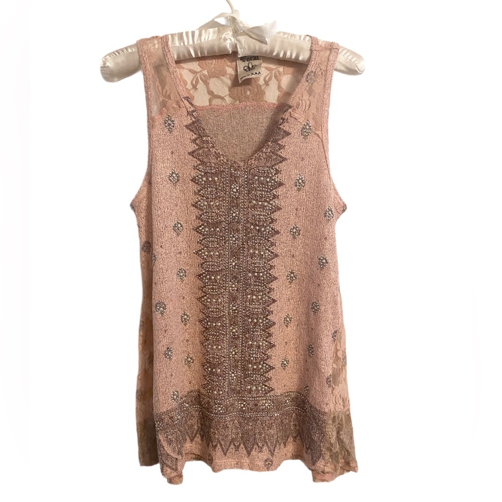 Be Vocal Rhinestone And Lace Patterned Tank Top Size S